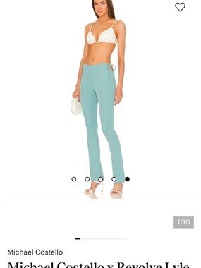 Michael Costello Aqua Ribbed Side-Tie Pants